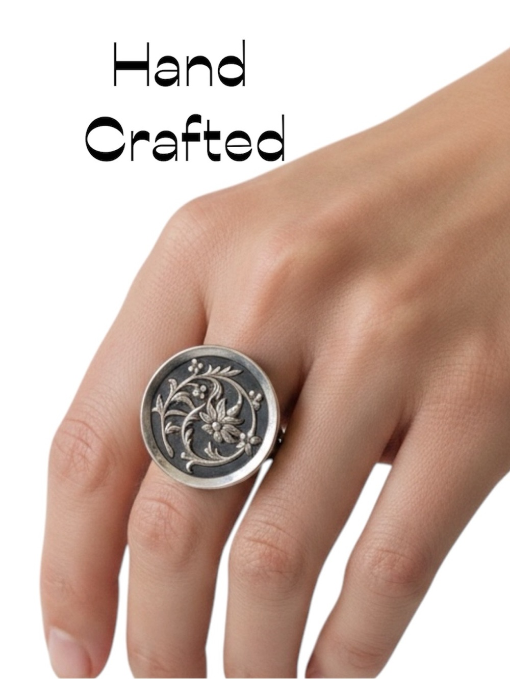 Hand Crafted Antique 1950s Metal Silver Gold Floral Button Adjustable Ring NWT